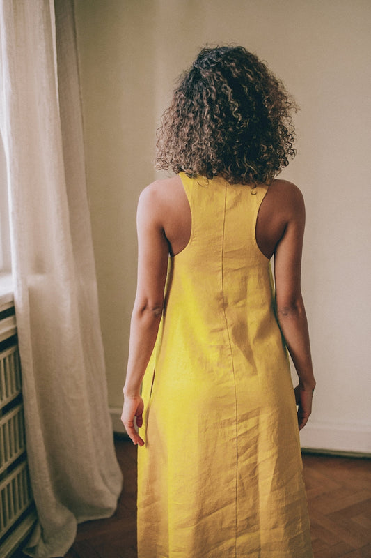 Mustard Linen Dress with Pockets